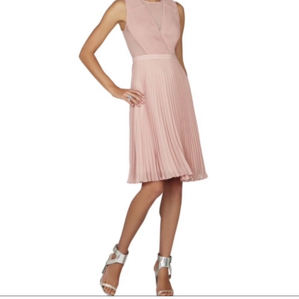 BCBG Chiffon cut-out quartz pink pleat dress